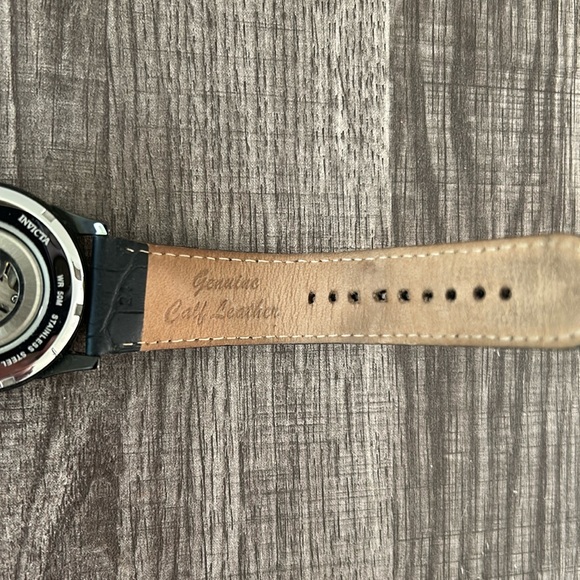 Invicta|Genuine Calf Leather Band Black Stainless Steel Watch- Objet d’Art - Picture 6 of 9